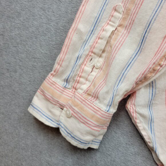 LL Bean Womens Linen Button Down Striped ShirtSize 1X Neutral Pastel Beachy - Picture 11 of 13